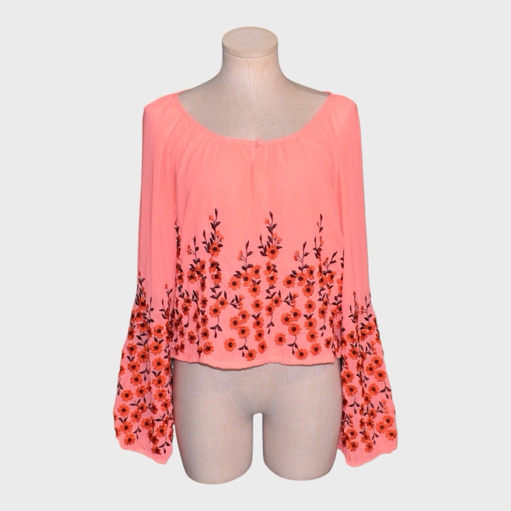 Free People Embroidered‎ Bell Sleeve Peasant Blouse